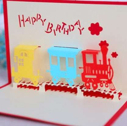 3D Pop Up Greeting Card Happy Birthday Trains